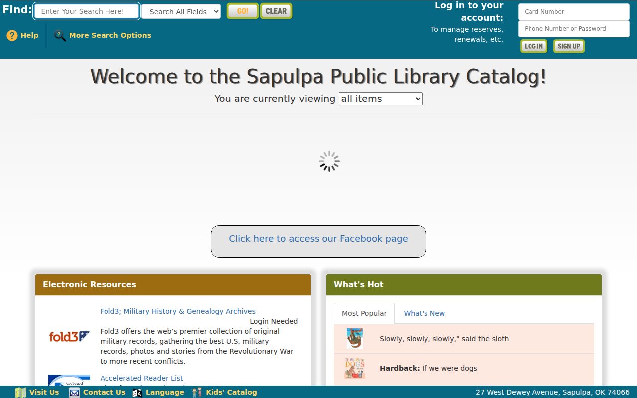 Sapulpa city directory library catalog with local research access labels
