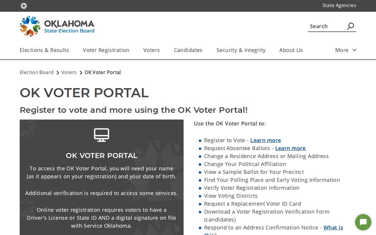 Sapulpa residents directory Oklahoma Voter Portal access page