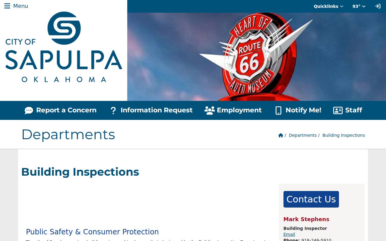 Sapulpa street directory building inspections permit information